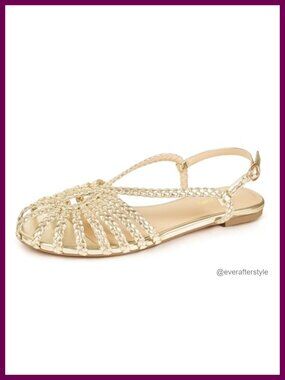 Women's Braided Flat Sandals Memory Foam Insole Slingback Ankle Strap